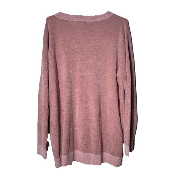 Barefoot Dreams CozyChic Ultra Lite Mauve V-Neck Sweater XL Cozy Soft Slouchy - Picture 3 of 5